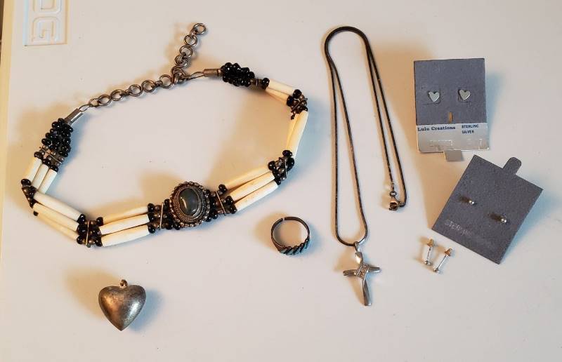lot 1597 image: Lot of Sterling Jewelry and a Vintage Indian Choker