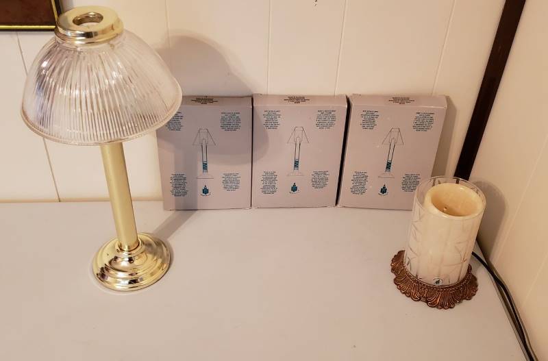 lot 1630 image: Lot of Partylite (3)Full Boxes of Utility Candles with Utility Lamp and Partylite Lamp