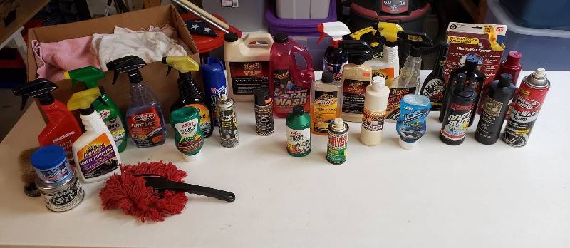 lot 1649 image: Lot of Car Cleaning Chemicals and Work Rags