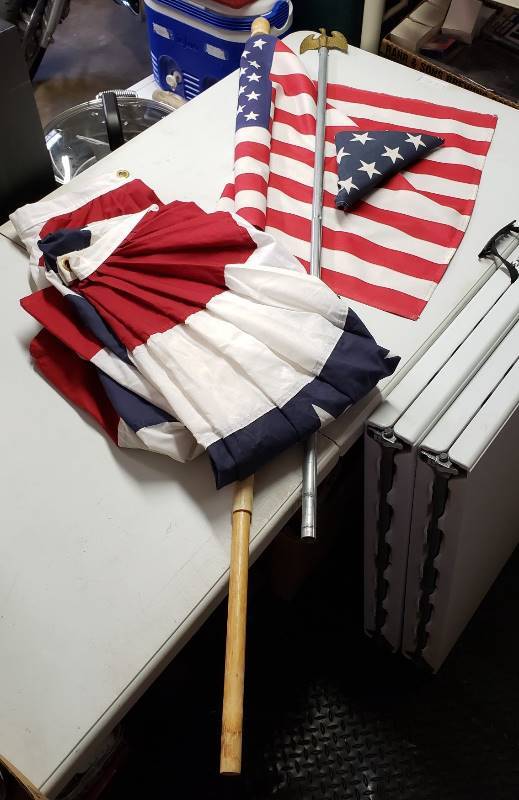 lot 1659 image: Lot Flags (2) Bunting and (2) Flags with Poles