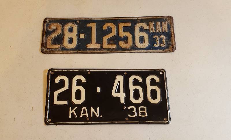 lot 3038 image: 2 Vintage Kansas License Plates - 1933 & 1938