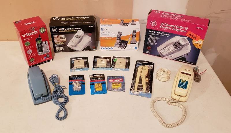 lot 3090 image: Lot of Phones and Accessories - 4 Cordless Phones (NIB), 2 Corded Phones, and Accessories