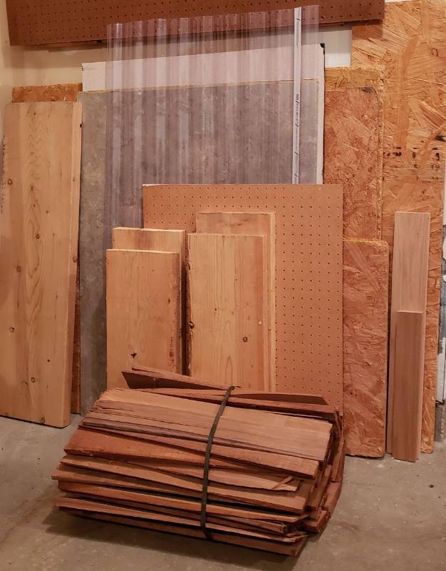 lot 3091 image: Lot of Wood, Wood Shingles, Formica, and Wavy Clear plastic sheet - various lengths and styles