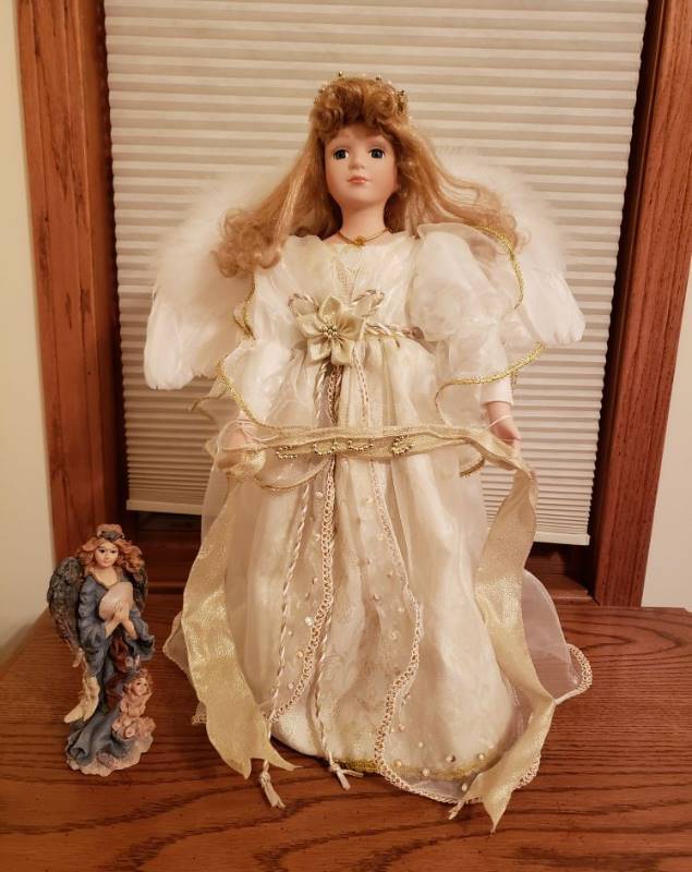 lot 3111 image: Lot of (2) Angels - One is a Doll on a stand and the other is Boyds Bear