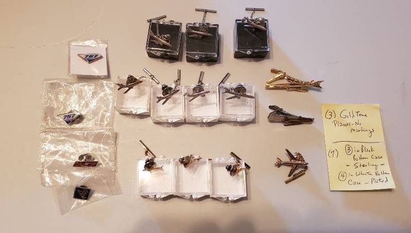 lot 3134 image: Lot of Boeing Aircraft Tie Tacks (3 marked sterling), Tie Bars, and Pins