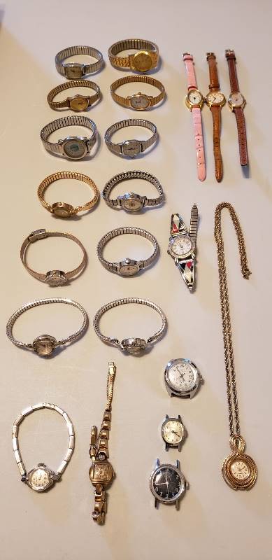 lot 3136 image: Lot of Ladies Watches - Waltham, Elgin, Hamilton, Amitron, Timex, Eternity, Caravelle, Timex Girl Scout, Collezio, and Royce (120 12Kt)