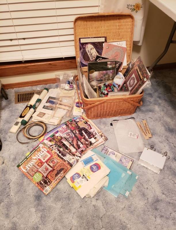lot 3146 image: Large Lot of Crossstich Supplies- Basket Included