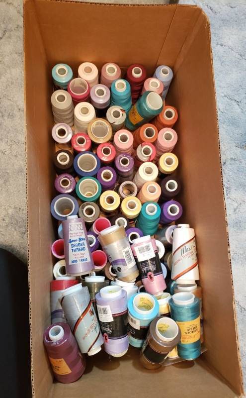 lot 3147 image: Large Box of Serger Thread, Overlock Thread and Sewing Thread - Many are NEW