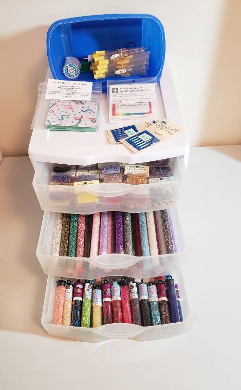 lot 3150 image: Large Lot of Seed Beads - Plastic Drawer Storage Included