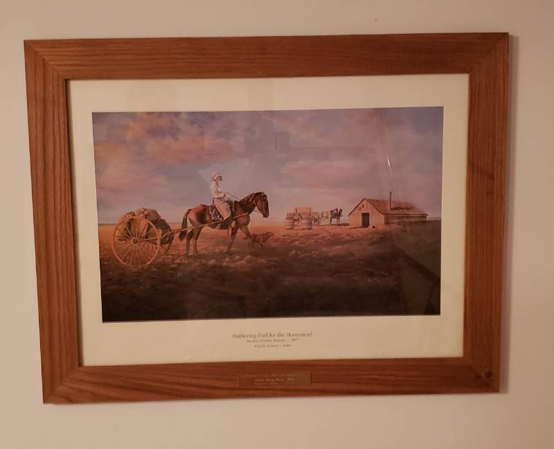 lot 3191 image: Framed  Signed Print - Gathering Fuel for the Homestead - with story about the Print - 31  x 24