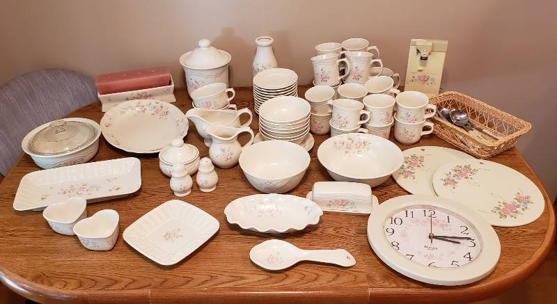 lot 3289 image: Lot of Pfaltzgraff Tea Rose Stoneware Set with Many Accessories (no dinner plates)