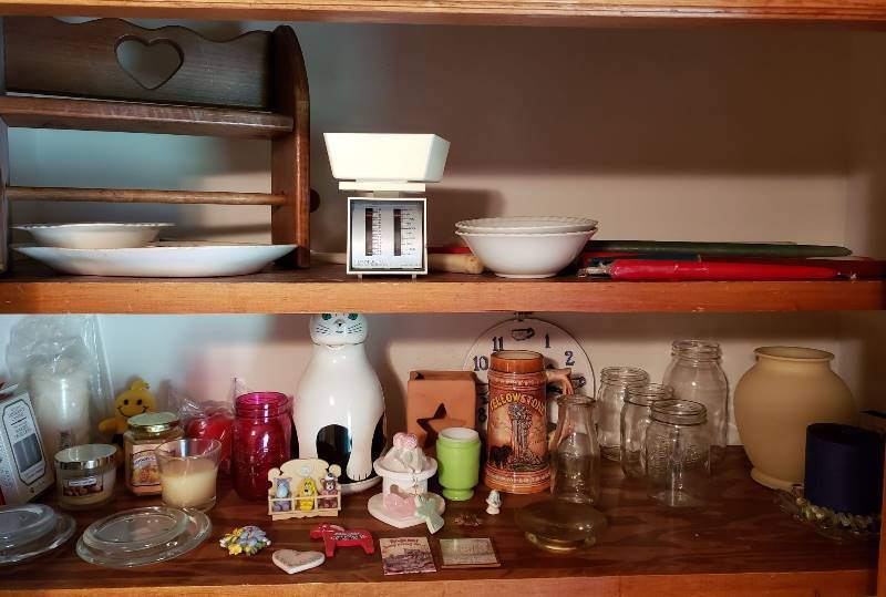 lot 3311 image: Lot of Kitchen and Home Decor on Top 2 Shelves in Food Pantry - Numerous Items