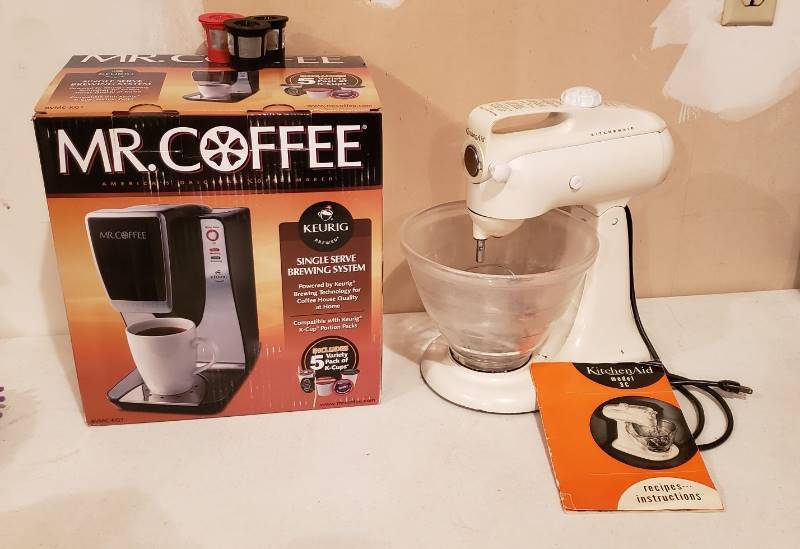 lot 3342 image: KitchenAid Model 3-C Mixer and Mr. Coffee Single Brewing System BVMC-KG1