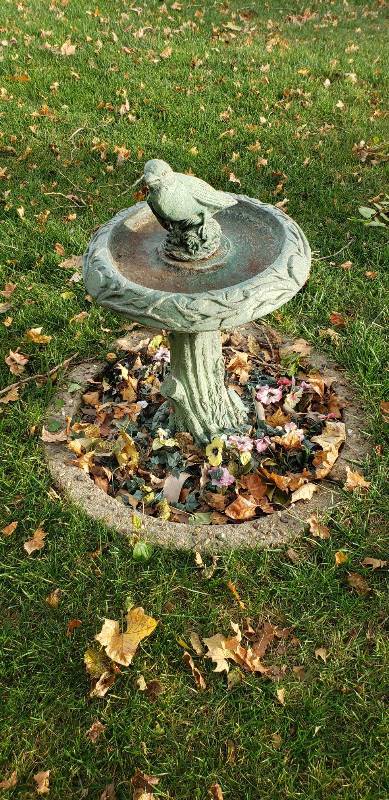 lot 2243 image: Green 3 Piece Bird Bath - 32 in. tall - by Henri Studio Inc.
