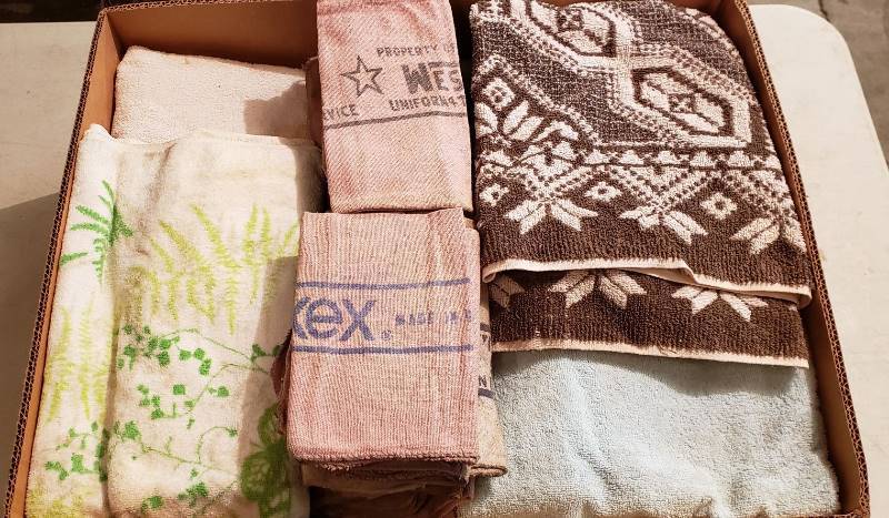 lot 2343 image: Box Full of Garage  Shop Towels and Rags