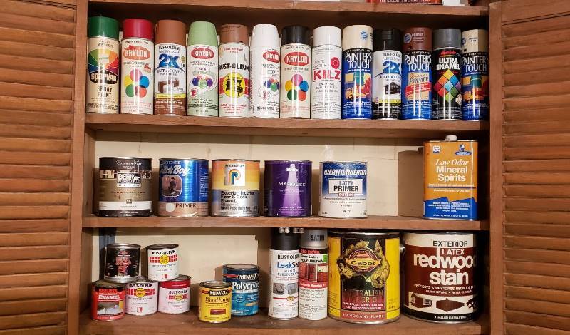 lot 2354 image: Lot of Spray Paint, Paint, Stain, and Poly Coatings