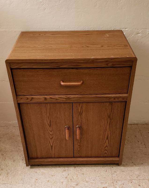 lot 2466 image: Bush Wood Microwave Cart (can add casters) - 27 in. x 18 in. x 33 in.