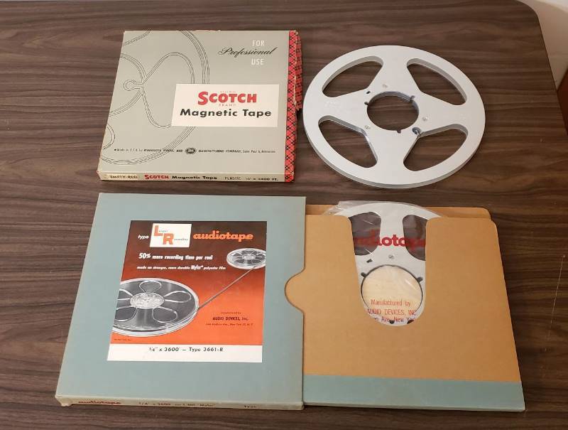 lot 2527 image: Lot of 2 Reel to Reel Items - Scotch Magnetic Tape Reel and Audio Devices Audiotape (seems new)