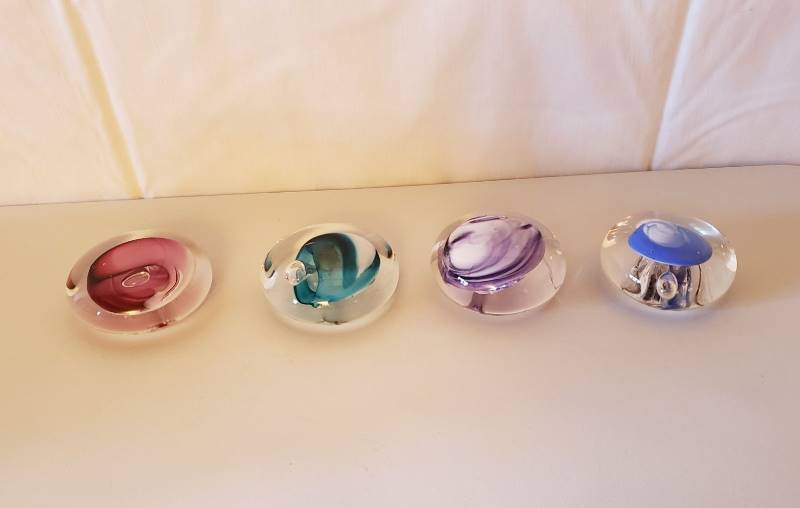lot 2563 image: (2) KARG Paperweights and (2) Unmarked Paperweights