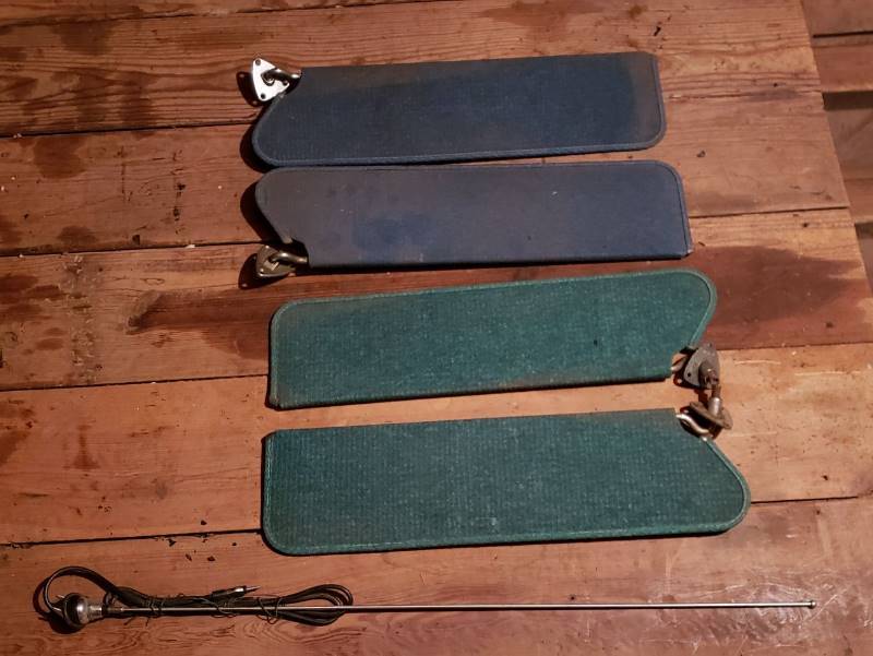 lot 2622 image: Kaiser 1950s Car Parts - 2 sets of Interior Sun Visors (GreenBlue) and radio Antenna - in Garage Attic