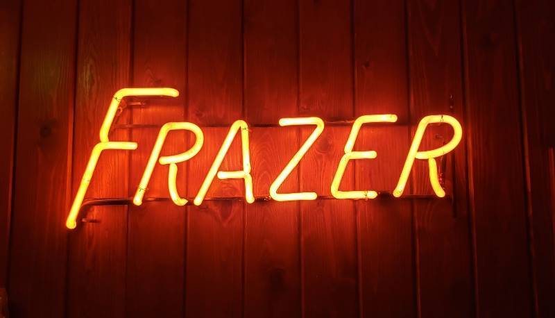 lot 2637 image: Frazer Neon Sign with Transformer...This will need to be removed by the buyer 28 in. x 10 in.