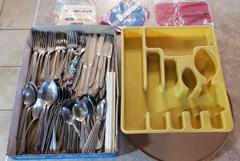 lot 2705 image: Lot of Everyday Silverware, Holder, Lazy Susan, and Jar Openers