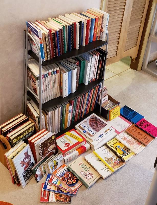 lot 2712 image: Lot of Cookbooks and Cooking Pamphlets - Shelf Not Included - Bring Some Packing Boxes