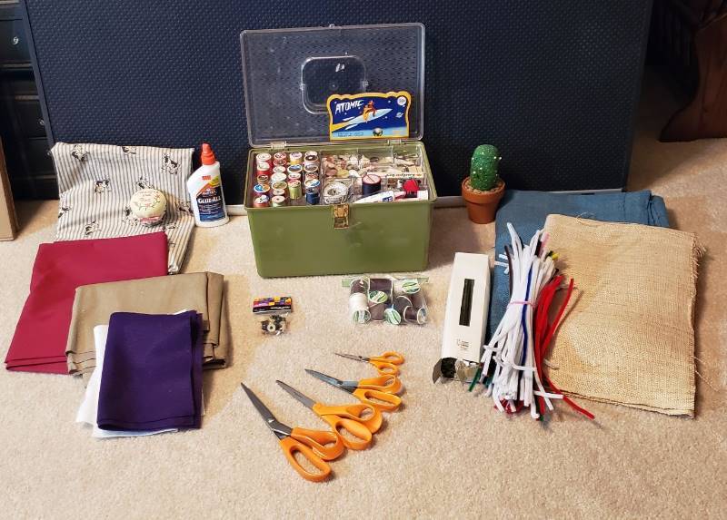 lot 2721 image: Lot of Sewing Notions, Material, Crafting Items, and Notion Carrying Case