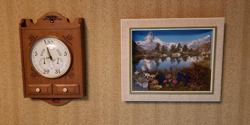 lot 2733 image: Wall Barometer and 3D Shadowbox Picture (14 in. x 11 in.)