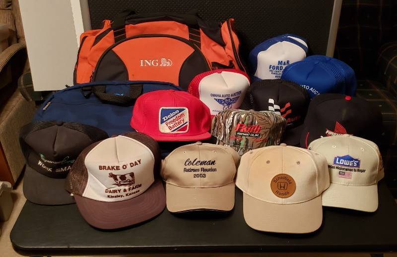 lot 2734 image: Lot of Baseball Caps and ING Gym BagCanvas Briefcase