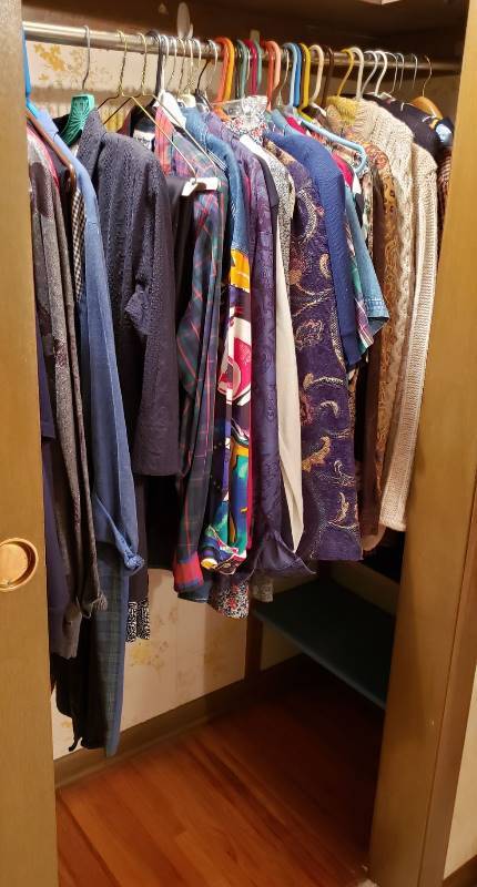 lot 2754 image: Lot of Womens Clothing Hanging in Closet Most are LXL and 1416