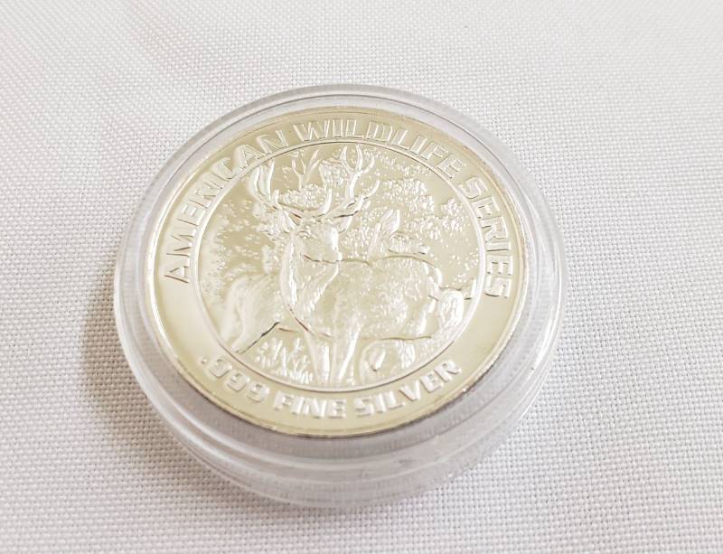 lot 2769 image: American Wildlife Series - Historical Colorado Mining - one troy ounce .999 Pure Silver Coin with plastic case