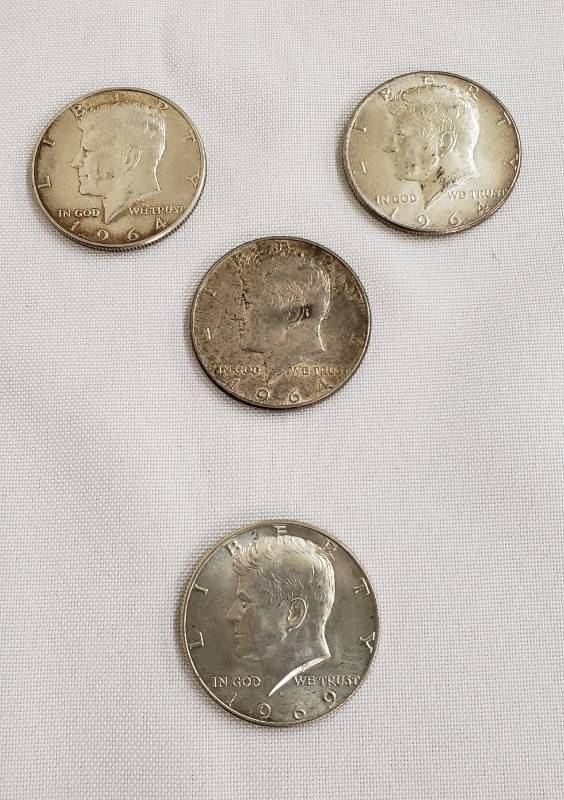 lot 2783 image: (3) 1964 Kennedy Half Dollars and (1) 1969 Kennedy Half Dollar