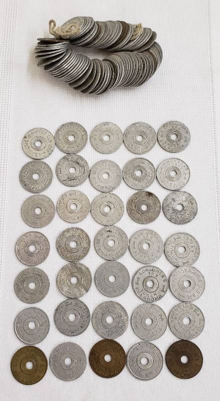 lot 2810 image: Lot of Oklahoma Consumer Tax Tokens (Aluminum are 1 and Brass are 5)