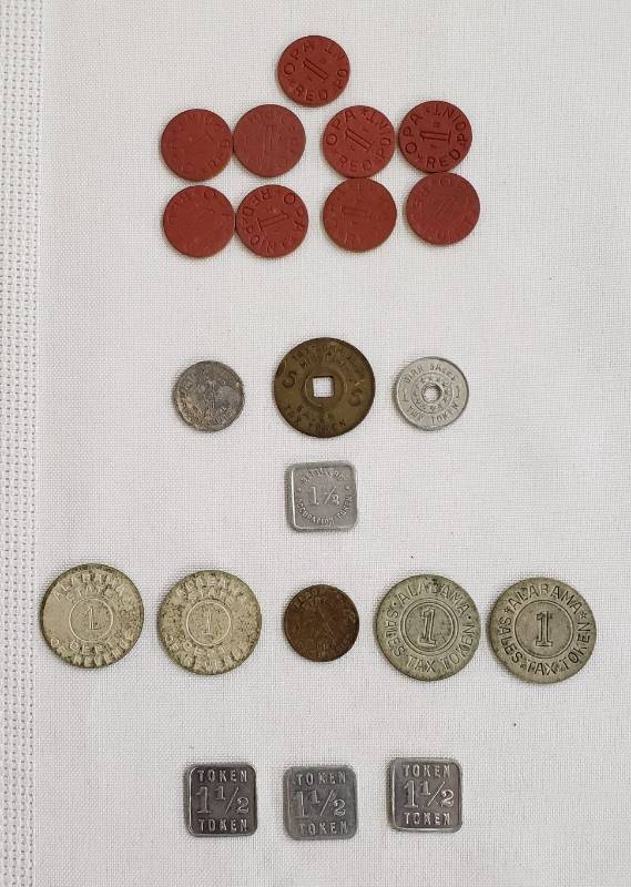 lot 2813 image: Lot of State Sales Tax Tokens - Alabama, Mississippi, Illinois, New Mexico, and Utah