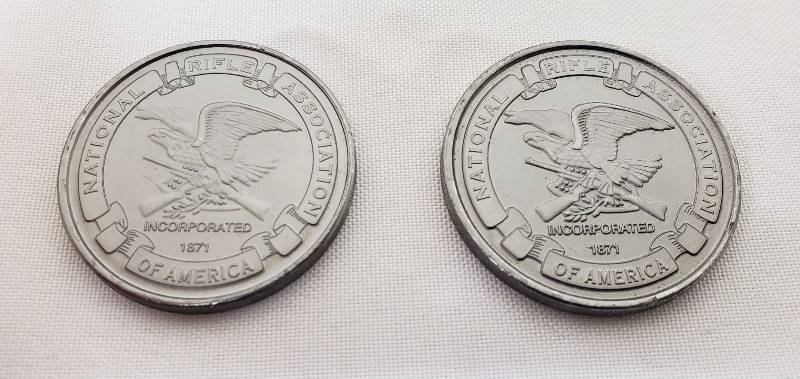 lot 2836 image: Lot of 2 NRA Medallions - 2 different rifles on reverse