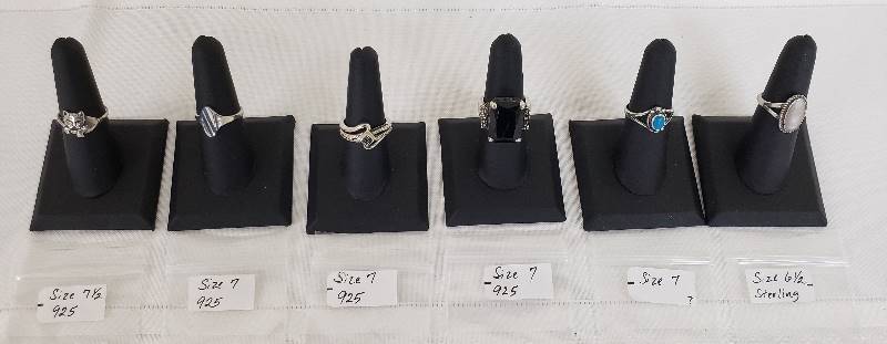 lot 2841 image: Lot of 6 Silver Ladies Rings - Marked 925Sterling - Sizes is Pictures