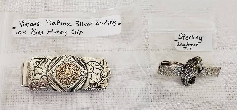 lot 2842 image: Lot of 2 Mens Sterling Accessories - Money Clip and Tie Clip