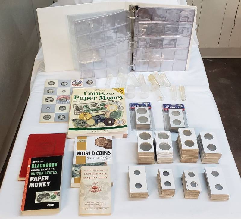 lot 2869 image: Lot of Coin Collecting Items - Books & Coin Holders (many different types)