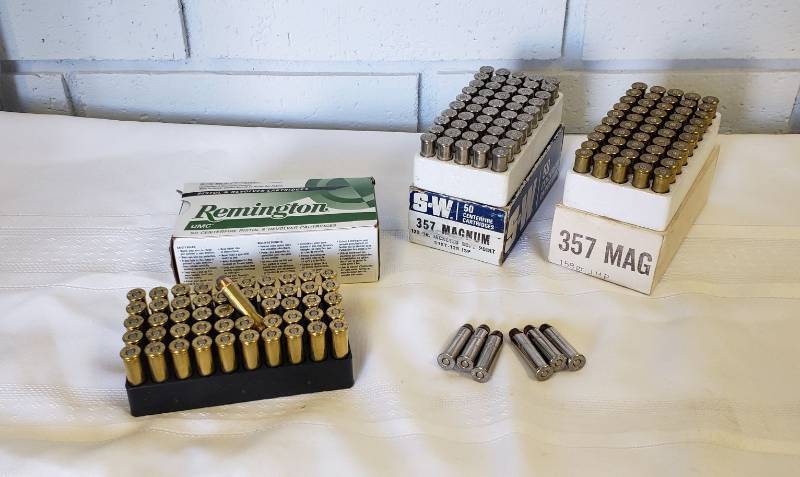 lot 2888 image: Lot of 357 Magnum Pistol & Revolver Cartridges & Casings - (1) 50 Remington Centerfire Cartridges and (2) boxes of casings plus few extra cartridges