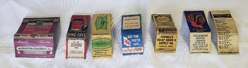 lot 2892 image: Lot of Vintage 1940s - 1950s Matchbook Covers - Central KS Area (7 items)