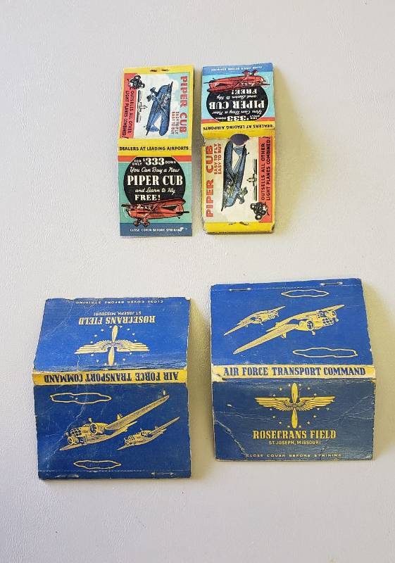 lot 2893 image: Lot of Vintage 1940s - 1950s Matchbook Covers - Air Force Transport Command and Piper Cub (4 items)