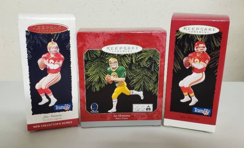 lot 2921 image: Hallmark Keepsake Ornaments - Joe Montana Collection - 3 total