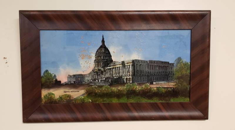 lot 2933 image: U.S. Capitol Building, Washington D.C. painted on Glass Artwork - 29 in. x 17 in.