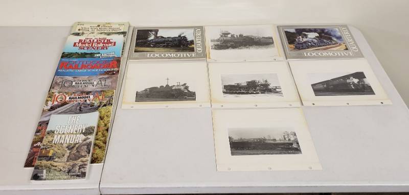 lot 2946 image: Lot of Vintage Locomotive Pictures, 2 Locomotive Quarterly Journals, and Model Railroad Magazines