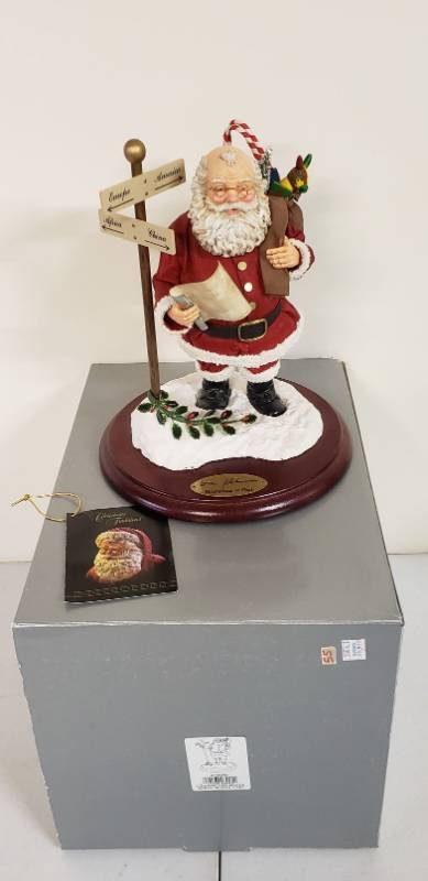 lot 2948 image: Christmas Traditions Fabrique Mache Santa wSign Post - 11 in. tall