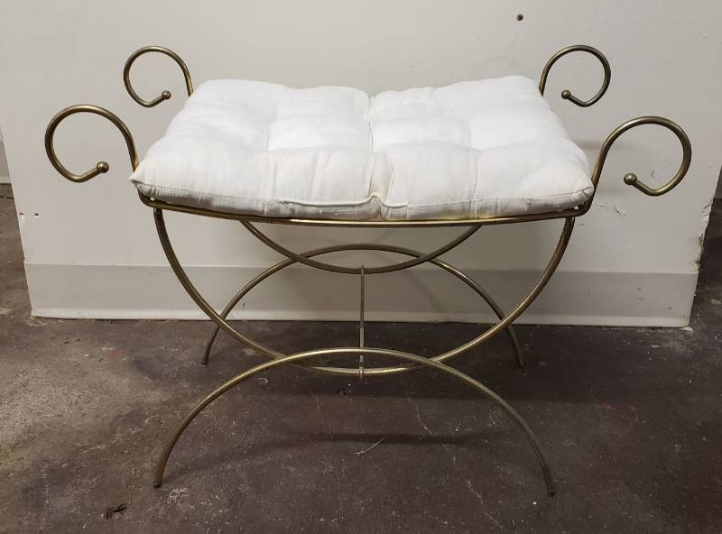 lot 2962 image: Metal Vanity Stool with Cushion - 26 in. x 13 in. x 19 in.