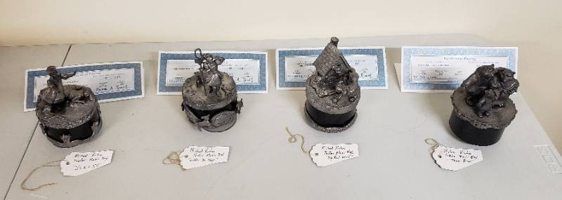 lot 2970 image: Lot of 4 Michael Ricker Nursery Story Characters Music Boxes with Casting Certificates