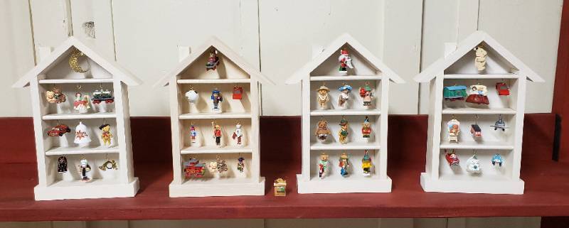 lot 2975 image: Lot of 4 Hallmark Shadow Box Memory House with Mini Ornaments