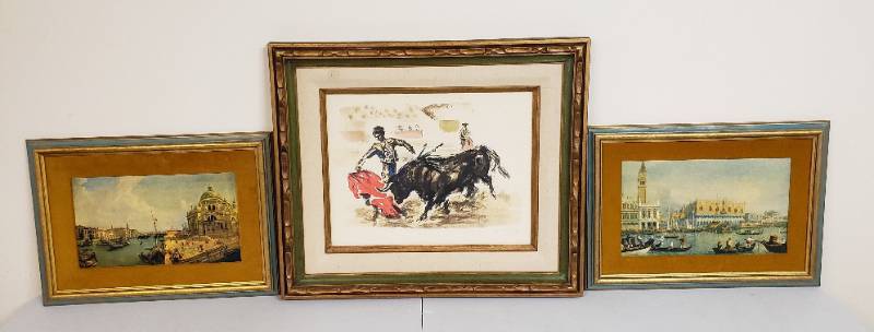 lot 2983 image: Lot of 3 Pieces of Artwork - Large one 26 in. x 22 in and Smaller ones 21 in. x 15 in.